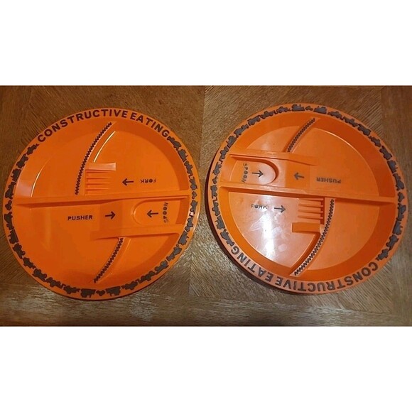 CONSTRUCTIVE EATING 2 LOT KIDS DINNER PLATE CONSTRUCTION THEME - Picture 1 of 3